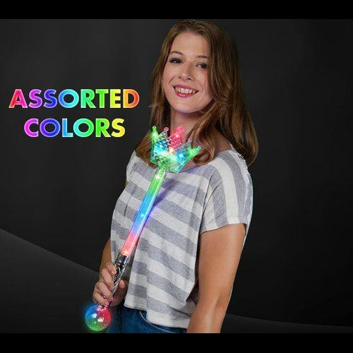 LED Light up Princess Crown Wand With Ball - Assorted Colors - Glow-Paradise