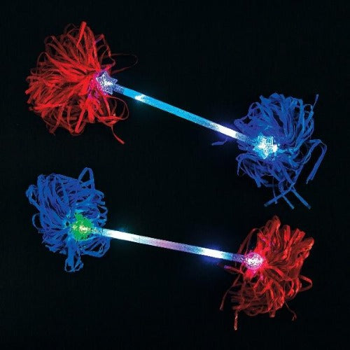 Patriotic Light Up Pom-Pom Batons  (3 Pcs per pack) - Glow-Paradise