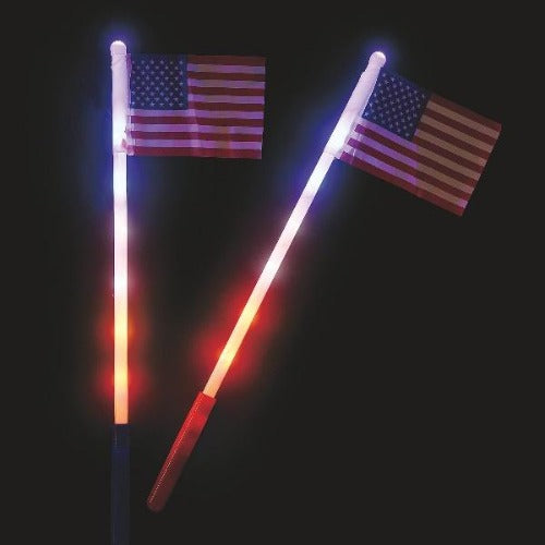 LED Light Up USA Flags - Pack of 12 American Flags (12 pcs per pack) - Glow-Paradise