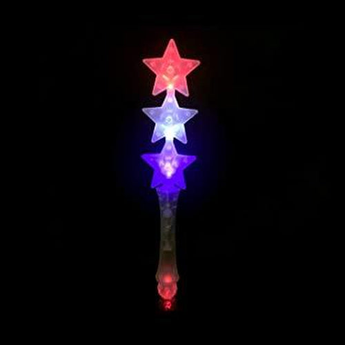 LED Light Up Triple Star Wand - Red-White-Blue - Glow-Paradise