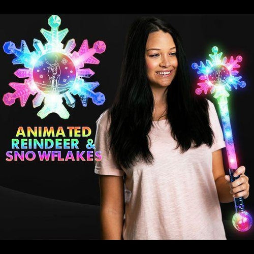 LED Light up 23 Inch Animated Reindeer Snow Flake Wand - Glow-Paradise