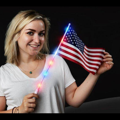 Multi Color LED Light Up 18 Inch Wand With American Flag - Glow-Paradise