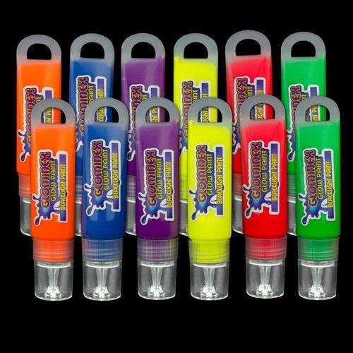 Glominex Blacklight Reactive Paint Tubes (Assorted Colors, 12 Quantity Per Pack) - Glow-Paradise