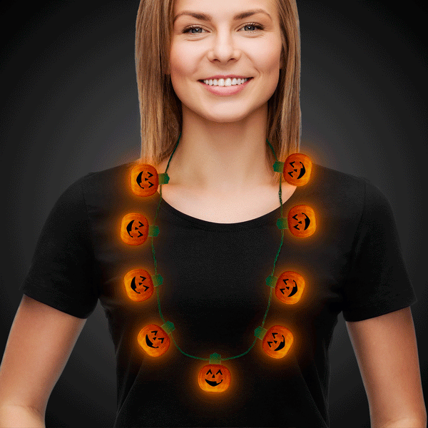 LED Light Up Pumpkin Necklace - Halloween Glass Pendant Necklaces for Party Decoration - Glow-Paradise