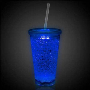 LED Light Up 16 Oz Crystal Tumbler With Lid And Straw (Blue Color, 1 Quantity Per Pack) - Glow-Paradise