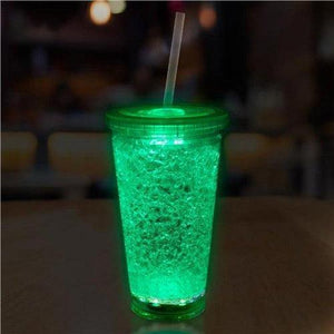 LED Light Up 16 Oz Crystal Tumbler With Lid And Straw (Green Color, 1 Quantity Per Pack) - Glow-Paradise