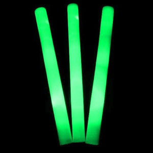 LED Light Up 18 Inch Foam Sticks (Green Color, 12 Per Pack) - Glow-Paradise