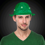 LED Light Up Flashing Fedora Hat with Sequins (Green Color, 1 Quantity Per Pack) - Glow-Paradise