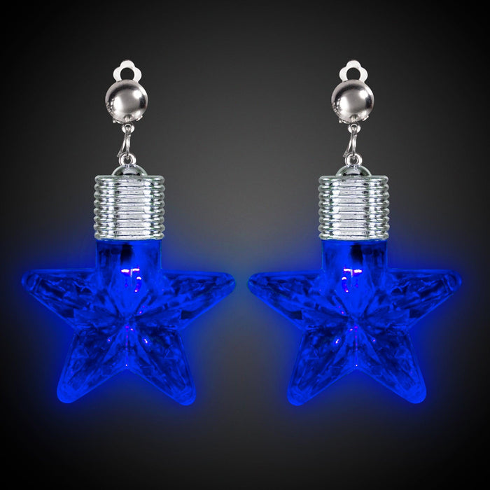 LED Light Up Star Shape Clip-On Earrings (Blue Color, 1 Pair Per Pack) - Glow-Paradise