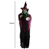 JOYIN 70.8" Halloween Hanging Witch Decoration, Animated Creepy Witch with LED Eyes and Sound for Halloween Outdoor,Lawn, Yard, Patio Decoration, Halloween Haunted House Party Decorations - Glow-Paradise