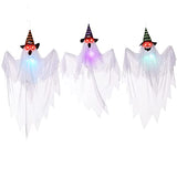 29.5'' Halloween Ghosts Decorations with Witch Hats (3 Pcs) , Light-up Hanging Ghost Decorations with Spooky Red Eyes for Halloween Yard Lawn Patio Decorations Party Décor and Trick-or-Treat Party - Glow-Paradise