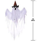 29.5'' Halloween Ghosts Decorations with Witch Hats (3 Pcs) , Light-up Hanging Ghost Decorations with Spooky Red Eyes for Halloween Yard Lawn Patio Decorations Party Décor and Trick-or-Treat Party - Glow-Paradise
