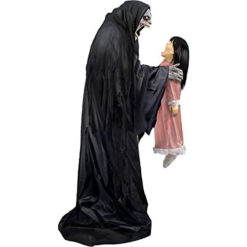 Haunted Hill Farm Creepy Soul Sucker Demon with Child by Tekky | Talking Animated Halloween Decorations | Battery Operated Animatronics | Festive Holiday Decor | HHSLSUCKR-FLSA, Multicolor - Glow-Paradise