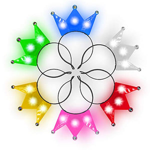 12 Pack - LED Crown Headband - Light Up Crowns and Tiaras for Girls- Assorted Colors - Glow-Paradise