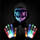 Halloween Scary Mask with LED Gloves Kit, LED Costume Mask EL Wire Light Up Mask for Halloween Costume Festival Cosplay(Pink&Blue) - Glow-Paradise