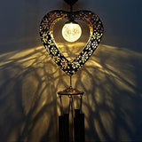 Solar Wind Chimes for Outside Deep Tone Heart LED Crackle Glass Ball LED Decor Light Windchime Metal Elegant Hanging Decorations Gifts for Mom Women Yard Porch Birthday Christmas Mother Gift (Bronze) - Glow-Paradise