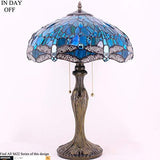 WERFACTORY Tiffany Table Lamp Green Stained Glass Dragonfly Bedside Lamp 16X16X24 Inches Antique Desk Reading Light Metal Base Decor Bedroom Living Room Home Office (LED Bulb Included) S622 Series - Glow-Paradise
