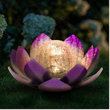 Huaxu Solar Lights Outdoor Garden Decor,Purple Lotus Solar Light,Waterproof LED Crackle Globe Glass Flower Light for Garden,Patio,Yard,Porch,Pathway,Ground,Outdoor Tabletop - Glow-Paradise