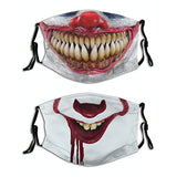 2Pack Halloween Scary Clown Face Masks Men Women, Washable & Reusable Fabric Halloween Clown Smile Mask for Adults with 4Pcs Filters - Glow-Paradise