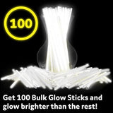 PartySticks Glow Sticks Party Supplies 100pk - 8 Inch Glow in The Dark Light Up Sticks Party Favors, Glow Party Decorations, Neon Party Glow Necklaces and Glow Bracelets with Connectors (White) - Glow-Paradise