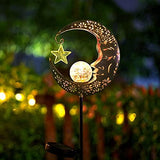 Hapjoy Solar Lights Outdoor Garden Decor Solar Moon Lantern for Patio,Lawn or Pathway Moon Decorations Crackle Glass Globe Stake Metal Lights Waterproof Warm LED Garden Gifts (Bronze) - Glow-Paradise