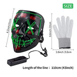Halloween Scary Mask with LED Gloves Kit, LED Costume Mask EL Wire Light Up Mask for Halloween Costume Festival Cosplay (Green) - Glow-Paradise