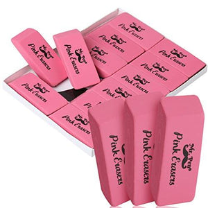 Pink Pencil Erasers, Large, Pack of 12 - Glow-Paradise