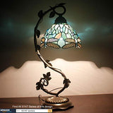 WERFACTORY Tiffany Lamp Bedside Table Lamp, Sea Blue Stained Glass Dragonfly Desk Reading Light, Thin Metal Leaf Base 8X10X21 Inches Decor Small Space Bedroom Home Office LED Bulb Included S147 Series - Glow-Paradise