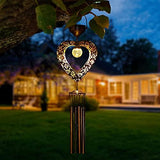 Solar Wind Chimes for Outside Deep Tone Heart LED Crackle Glass Ball LED Decor Light Windchime Metal Elegant Hanging Decorations Gifts for Mom Women Yard Porch Birthday Christmas Mother Gift (Bronze) - Glow-Paradise