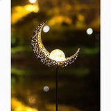 Homeimpro Garden Solar Lights Pathway Outdoor Moon Crackle Glass Globe Stake Metal Lights,Waterproof Warm White LED for Lawn,Patio or Courtyard (Bronze) - Glow-Paradise