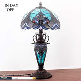 WERFACTORY Tiffany Style Table Lamp Green Stained Glass Liaison Lamp 12X12X22 Inches Mother-Daughter Vase Desk Reading Light Decor Bedroom Living Room Home Office (LED Bulb Included) S160G Series - Glow-Paradise