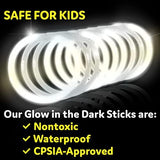 PartySticks Glow Sticks Party Supplies 100pk - 8 Inch Glow in The Dark Light Up Sticks Party Favors, Glow Party Decorations, Neon Party Glow Necklaces and Glow Bracelets with Connectors (White) - Glow-Paradise