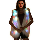 Led Coat Jacket - Women-Light-Up-Vest Furry-Faux-Fur-Waistcoat Glowing White Fuzzy Burning Man Costumes, Rave Wear Clothes Festival Outfit (LED Vest -Medium) - Glow-Paradise