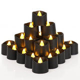 Homemory 24-Pack Black Tea Lights Candles Battery Operated, Halloween Candle Tea Lights, Flameless Flickering Black Candles, Ideal for Holiday Decor, Theme Party, Dia 1-2/5" x H 1-1/4'' - Glow-Paradise