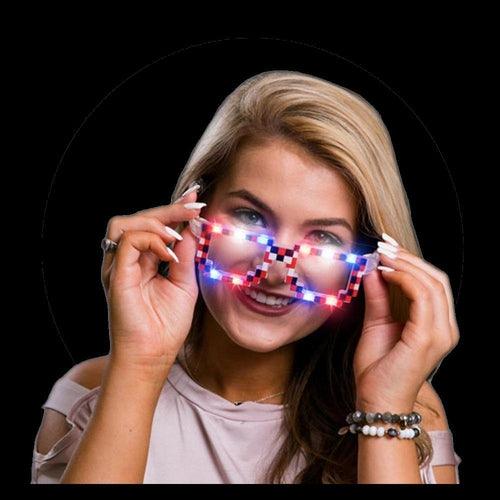 LED LIght Up Pixel Art Brick Sunglasses - Red Blue White (1 Eyeglasses Per Pack) - Glow-Paradise