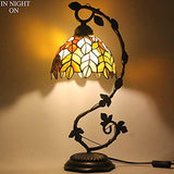 WERFACTORY Tiffany Lamp Stained Glass Table Lamp Bedside Maple Leaf Thin Antique Desk Reading Light 8X10X21 Inches Decor Small Space Bedroom Home Office LED Bulb Included S804 Series - Glow-Paradise