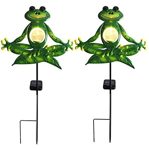 YJFWAL 2 Pack Frog Solar Lights Outdoor Frog Garden Decorations with Solar Lights Metal Frog Solar Stake Lights Waterproof Solar Powered Light for Patio, Backyard, Pathway Decor Halloween Decor - Glow-Paradise