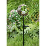 Hapjoy Solar Lights Outdoor Garden Decor Solar Moon Lantern for Patio,Lawn or Pathway Moon Decorations Crackle Glass Globe Stake Metal Lights Waterproof Warm LED Garden Gifts (Bronze) - Glow-Paradise