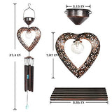 Solar Wind Chimes for Outside Deep Tone Heart LED Crackle Glass Ball LED Decor Light Windchime Metal Elegant Hanging Decorations Gifts for Mom Women Yard Porch Birthday Christmas Mother Gift (Bronze) - Glow-Paradise