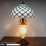 WERFACTORY Tiffany Style Table Lamp Cream Stained Glass Crystal Bead Lamp 12X12X22 Inches Mother-Daughter Vase Desk Reading Light Decor Bedroom Living Room Home Office (LED Bulb Included) S005 Series - Glow-Paradise
