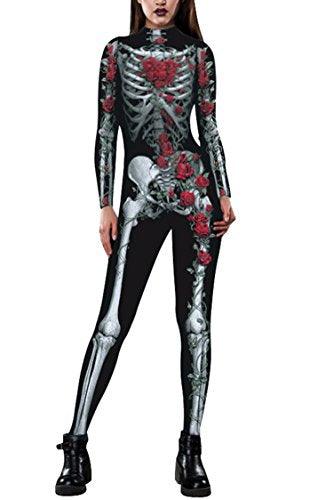Pink Queen Womens Halloween Skeleton Print Cosplay Outfit Costume Jumpsuit - Glow-Paradise