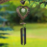 Solar Wind Chimes for Outside Deep Tone Heart LED Crackle Glass Ball LED Decor Light Windchime Metal Elegant Hanging Decorations Gifts for Mom Women Yard Porch Birthday Christmas Mother Gift (Bronze) - Glow-Paradise
