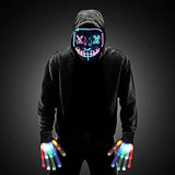 Halloween Scary Mask with LED Gloves Kit, LED Costume Mask EL Wire Light Up Mask for Halloween Costume Festival Cosplay(Mix Pink&Blue) - Glow-Paradise