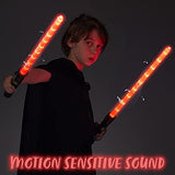 Light Up Saber 2-in-1 LED FX Dual Red Light Swords Set with Sound (Motion Sensitive) and Realistic Handle for Halloween Costume Accessories, Xmas Presents, Galaxy War Fighters and Warriors - Glow-Paradise