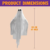 Halloween Hanging Light up Ghost with Spooky Blue LED Light, 47” White Hanging Ghosts, Best Halloween Hanging Decoration for Front Yard Patio Lawn Garden Party Decor Indoor Outdoor - Glow-Paradise