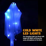 Halloween Hanging Light up Ghost with Spooky Blue LED Light, 47” White Hanging Ghosts, Best Halloween Hanging Decoration for Front Yard Patio Lawn Garden Party Decor Indoor Outdoor - Glow-Paradise
