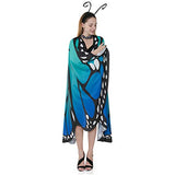 Butterfly Wing Cape Shawl with Lace Mask and Black Velvet Antenna Headband Adult Women Halloween Costume Accessory (Blue) - Glow-Paradise