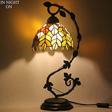 WERFACTORY Tiffany Lamp Stained Glass Table Lamp Bedside Maple Leaf Thin Antique Desk Reading Light 8X10X21 Inches Decor Small Space Bedroom Home Office LED Bulb Included S804 Series - Glow-Paradise