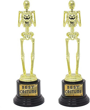 2 Halloween Best Costume Skeleton Trophy for Halloween Skull Party Favor Prizes, Gold Bones Game Awards, Costume Contest Event Trophy, School Classroom Rewards, Treats for Kids, Goodie Bag Fillers - Glow-Paradise