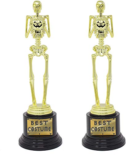 2 Halloween Best Costume Skeleton Trophy for Halloween Skull Party Favor Prizes, Gold Bones Game Awards, Costume Contest Event Trophy, School Classroom Rewards, Treats for Kids, Goodie Bag Fillers - Glow-Paradise